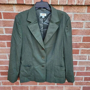 Talbots Wool Blend Green Blazer Jacket Women's Size 16 Stretch Fabric